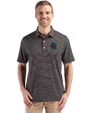 Miami Marlins City Connect- Cutter & Buck Forge Recycled Fine Line Stripe Four-Way Stretch Mens Polo Black/White Front