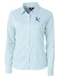 Kansas City Royals Cutter & Buck Versatech Pinstripe Stretch Womens Long Sleeve Dress Shirt Atlas Light Blue Mannequin
