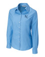 Kansas City Royals Cutter & Buck Epic Easy Care Fine Twill Womens Long Sleeve Dress Shirt Atlas Light Blue Mannequin