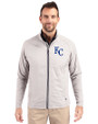 Kansas City Royals Cutter & Buck Adapt Recycled Soft Knit Stretch Mens Hybrid Full Zip Jacket Polished Medium Gray Front