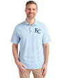 Kansas City Royals Cutter & Buck Virtue Recycled Stripe Featherlight Pique Mens Big & Tall Polo Atlas Light Blue Front