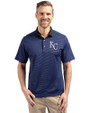 Kansas City Royals Cutter & Buck Virtue Recycled Micro Stripe Featherlight Pique Mens Big & Tall Polo Tour Blue/Black Front