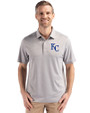 Kansas City Royals Cutter & Buck Forge Recycled Fine Line Stripe Four-Way Stretch Mens Polo Polished/White Front