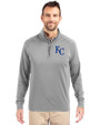 Kansas City Royals Cutter & Buck Adapt Recycled Soft Knit Stretch  Mens Big & Tall Quarter Zip Pullover Polished Medium Gray Front