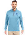 Kansas City Royals Cutter & Buck Adapt Recycled Soft Knit Stretch  Mens Quarter Zip Pullover  Atlas Light Blue Front