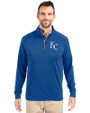 Kansas City Royals Cutter & Buck Adapt Recycled Soft Knit Stretch  Mens Quarter Zip Pullover  Tour Blue Front
