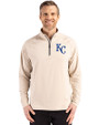 Kansas City Royals Cutter & Buck Adapt Recycled Soft Knit Stretch  Mens Quarter Zip Pullover  Wheat Front