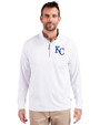 Kansas City Royals Cutter & Buck Adapt Recycled Soft Knit Stretch  Mens Quarter Zip Pullover  White Front