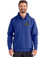 Los Angeles Rams Rivalries Cutter & Buck Roam Recycled Buttery-Soft Knit Mens Half Zip Hooded Pullover Tour Blue Front