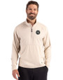 Tennessee Titans Monochromatic Cutter & Buck Adapt Recycled Soft Knit Stretch Mens Hybrid Quarter Zip Pullover  Wheat Heather Front