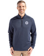 Tennessee Titans Monochromatic Cutter & Buck Peshastin Recycled Grid Fleece Mens Half Zip Pullover Navy Blue Heather Front