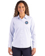 Tennessee Titans -  Cutter & Buck Skyline Recycled Pinstripe Womens Long Sleeve Spread Collar Dress Shirt Pale Blue/White Front
