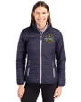 Michigan Wolverines 2026 NCAA Men's Basketball National Champions Cutter & Buck Rainier Recycled Insulated Puffer Womens Full Zip Jacket Dark Navy/Silver Front