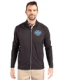 UCLA Bruins 2026 NCAA Women's Basketball National Champions Cutter & Buck Adapt Recycled Soft Knit Stretch Mens Hybrid Full Zip Jacket Black Front