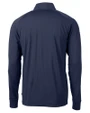 Michigan Wolverines 2026 NCAA Men's Basketball National Champions Cutter & Buck Adapt Recycled Soft Knit Stretch  Mens Big & Tall Quarter Zip Pullover Navy Blue Mannequin Back