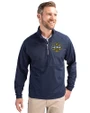 Michigan Wolverines 2026 NCAA Men's Basketball National Champions Cutter & Buck Adapt Recycled Soft Knit Stretch Mens Hybrid Quarter Zip Pullover  Navy Blue Front