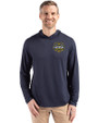 Michigan Wolverines 2026 NCAA Men's Basketball National Champions Cutter & Buck Coastline Recycled Double Peached Mens Hooded Pullover Navy Blue Front