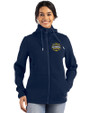 Michigan Wolverines 2026 NCAA Men's Basketball National Champions Cutter & Buck Roam Recycled Buttery-Soft Knit Womens Full Zip Hooded Jacket Navy Blue Front