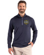 Michigan Wolverines 2026 NCAA Men's Basketball National Champions Cutter & Buck Coastline Recycled Double Peached Mens Quarter Zip Pullover Navy Blue Front