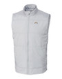 Los Angeles Chargers Cutter & Buck Stealth Recycled Hybrid Quilted Mens Windbreaker Vest Polished Medium Gray Mannequin