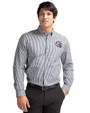 Los Angeles Chargers NFL Helmet Cutter & Buck Easy Care Stretch Gingham Mens Long Sleeve Button Down Shirt Charcoal Front