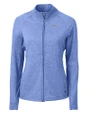 Los Angeles Chargers Cutter & Buck Adapt Recycled Soft Knit Stretch Womens Heathered Full Zip Jacket Tour Blue Heather Mannequin