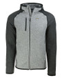 Los Angeles Chargers Cutter & Buck Mainsail Sweater-Knit Mens Full Zip Hooded Jacket Polished Heather/Charcoal Heather Mannequin