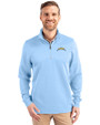 Los Angeles Chargers Cutter & Buck Traverse Recycled Smooth Stretch Mens Quarter Zip Pullover Atlas Light Blue Front
