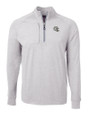 Los Angeles Chargers NFL Helmet Cutter & Buck Adapt Recycled Soft Knit Stretch Mens Big & Tall Heathered Quarter Zip Pullover Polished Heather Mannequin