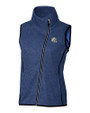 Los Angeles Chargers NFL Helmet Cutter & Buck Mainsail Sweater-Knit Womens Full Zip Asymmetrical Vest Tour Blue Heather Mannequin