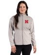Nebraska Cornhuskers Cutter & Buck Hunts Point Recycled Fleece Womens Hybrid Full Zip Jacket Polished Medium Gray Front