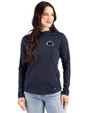 Penn State Nittany Lions Cutter & Buck Prospect Recycled  Featherlight Stretch Womens Hooded Pullover Navy Blue Front