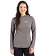 NYU Violets Cutter & Buck Prospect Recycled  Featherlight Stretch Womens Hooded Pullover Elemental Grey Front
