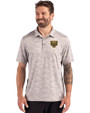 Oakland Golden Grizzlies Cutter & Buck Coastline Recycled Double Peached Camo Print Mens Polo CONCRETE Front