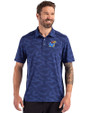 Kansas Jayhawks Cutter & Buck Coastline Recycled Double Peached Camo Print Mens Polo Tour Blue Front