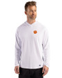 Clemson Tigers Cutter & Buck Prospect Recycled Featherlight Stretch Mens Hooded Pullover White Front
