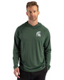 Michigan State Spartans Cutter & Buck Prospect Recycled Featherlight Stretch Mens Hooded Pullover Hunter Green Front