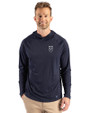 Emory Eagles Cutter & Buck Prospect Recycled Featherlight Stretch Mens Hooded Pullover Navy Blue Front