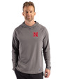 Nebraska Cornhuskers Cutter & Buck Prospect Recycled Featherlight Stretch Mens Hooded Pullover Elemental Grey Front