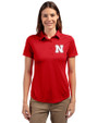 Nebraska Cornhuskers Cutter & Buck Prospect Eco Textured Stretch Recycled Womens Short Sleeve Polo Red Front