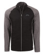 Los Angeles Chargers Mono Cutter & Buck Adapt Recycled Soft Knit Stretch Mens Big & Tall Hybrid Full Zip Jacket Black Heather/Black Mannequin