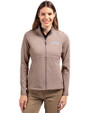 Los Angeles Chargers Monochromatic Cutter & Buck Adapt Recycled Soft Knit Stretch Womens Heathered Full Zip Jacket Mushroom Heather Front