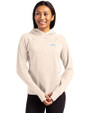 Los Angeles Chargers Monochromatic Cutter & Buck Adapt Recycled Soft Knit Stretch Womens Hooded Pullover Wheat Heather Front