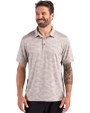Los Angeles Chargers Monochromatic Cutter & Buck Coastline Recycled Double Peached Camo Print Mens Polo CONCRETE Front
