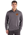 Oklahoma State Cowboys Alumni Cutter & Buck Forge Recycled Four-Way Stretch Mens Big & Tall Quarter Zip Pullover Dark Black Heather Front