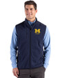 Michigan Wolverines Alumni Cutter & Buck Hunts Point Recycled Fleece Mens Hybrid Full Zip Vest Navy Blue Front
