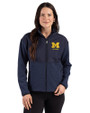 Michigan Wolverines Alumni Cutter & Buck Hunts Point Recycled Fleece Womens Hybrid Full Zip Jacket Navy Blue Front