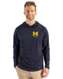 Michigan Wolverines Alumni Cutter & Buck Prospect Recycled Featherlight Stretch Mens Big & Tall Hooded Pullover Navy Blue Front