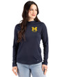 Michigan Wolverines Alumni Cutter & Buck Prospect Recycled  Featherlight Stretch Womens Hooded Pullover Navy Blue Front