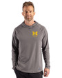 Michigan Wolverines Alumni Cutter & Buck Prospect Recycled Featherlight Stretch Mens Hooded Pullover Elemental Grey Front